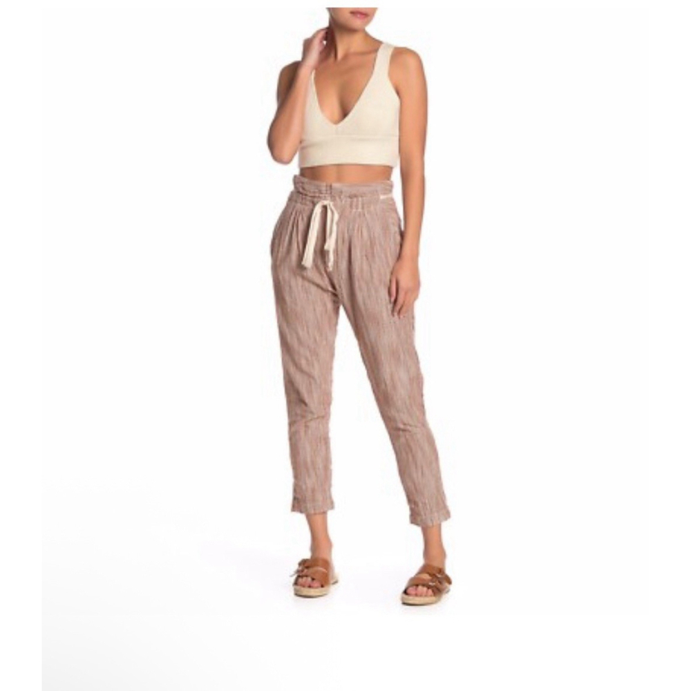 Free People “Light At Sunrise” Pants Women’s Size 8‎ Brown White Tapered Cotton